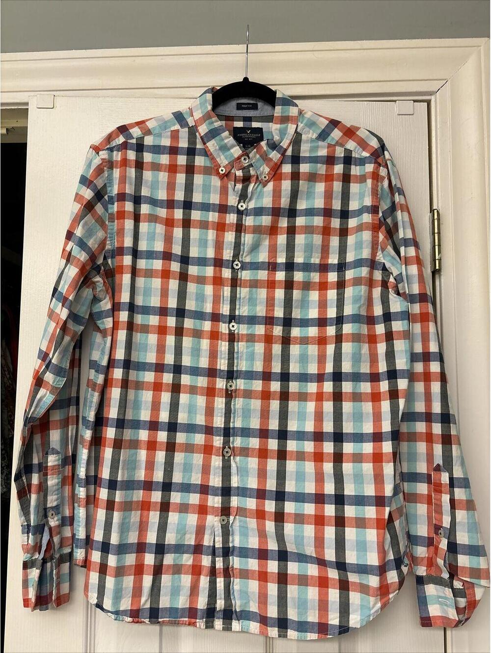 American Eagle Shirt Mens Size L Classic Plaid Long Sleeve Button Down Preppy